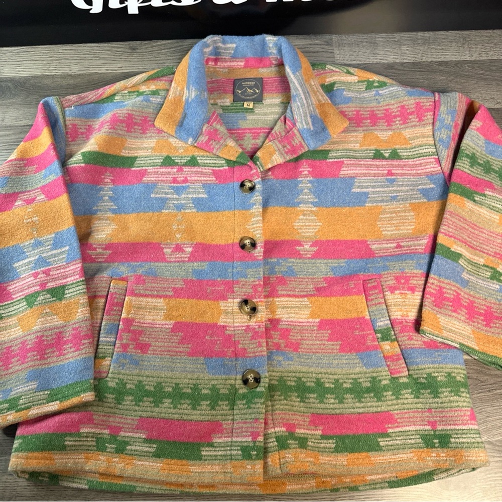 Colorful Patterned Button-Up Jacket size medium - image 1